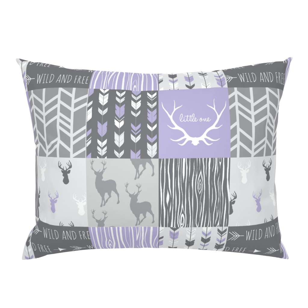 Patchwork Deer in lilac, grey, white - Wholecloth quilt - Woodland Nursery fr baby girl