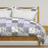 Patchwork Deer in lilac, grey, white - Wholecloth quilt - Woodland Nursery fr baby girl