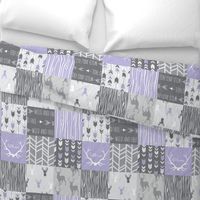 Patchwork Deer in lilac, grey, white - Wholecloth quilt - Woodland Nursery fr baby girl