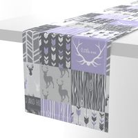 Patchwork Deer in lilac, grey, white - Wholecloth quilt - Woodland Nursery fr baby girl