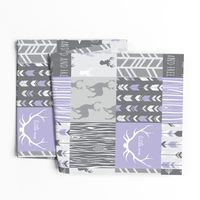 Patchwork Deer in lilac, grey, white - Wholecloth quilt - Woodland Nursery fr baby girl