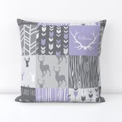 Patchwork Deer in lilac, grey, white - Wholecloth quilt - Woodland Nursery fr baby girl