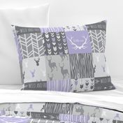 Patchwork Deer in lilac, grey, white - Wholecloth quilt - Woodland Nursery fr baby girl