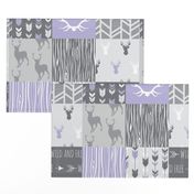 Patchwork Deer in lilac, grey, white - Wholecloth quilt - Woodland Nursery fr baby girl