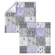 Patchwork Deer in lilac, grey, white - Wholecloth quilt - Woodland Nursery fr baby girl