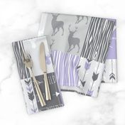 Patchwork Deer in lilac, grey, white - Wholecloth quilt - Woodland Nursery fr baby girl