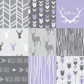 Patchwork Deer in lilac, grey, white - Wholecloth quilt - Woodland Nursery fr baby girl