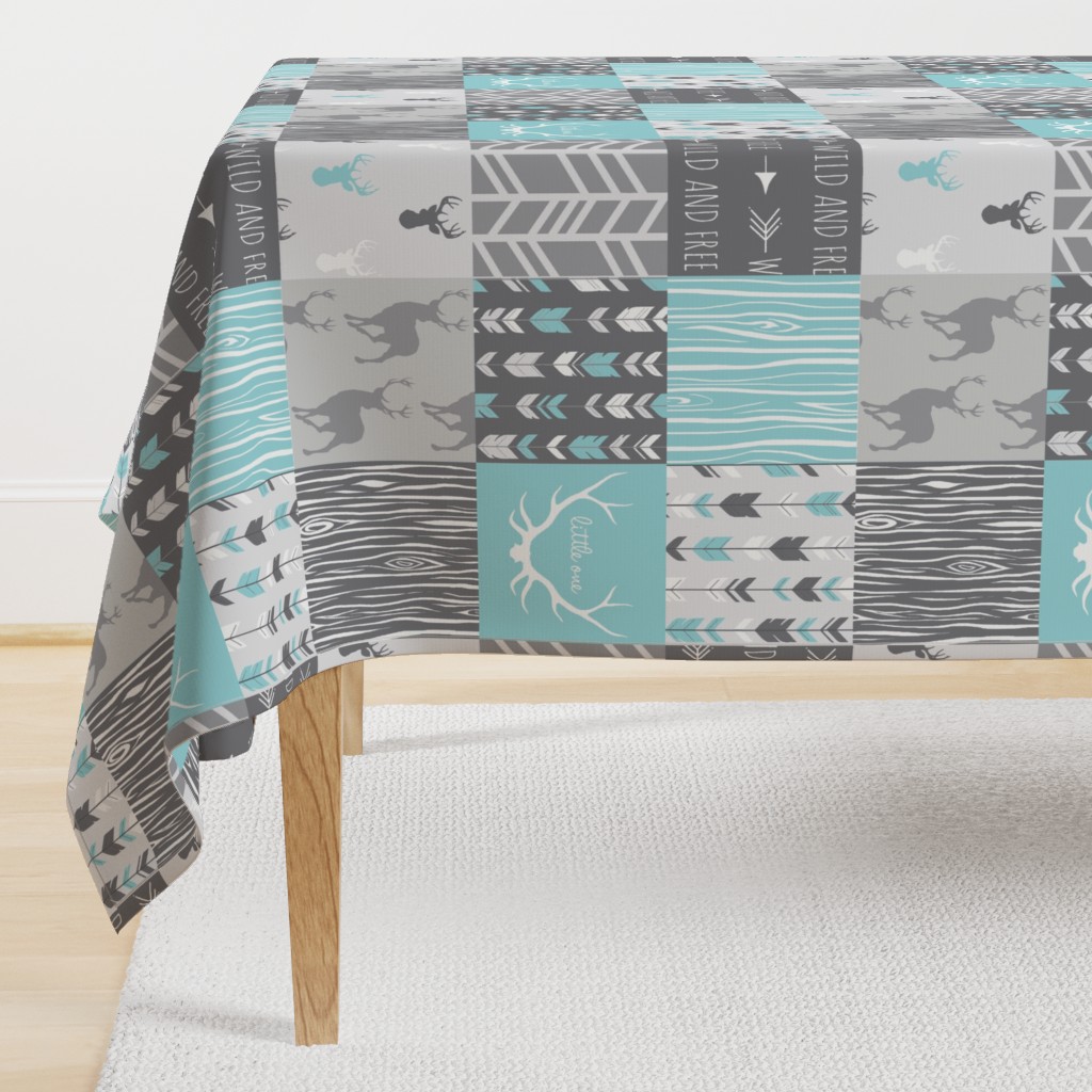 Patchwork Deer in Aqua and Grey - Wholecloth quilt