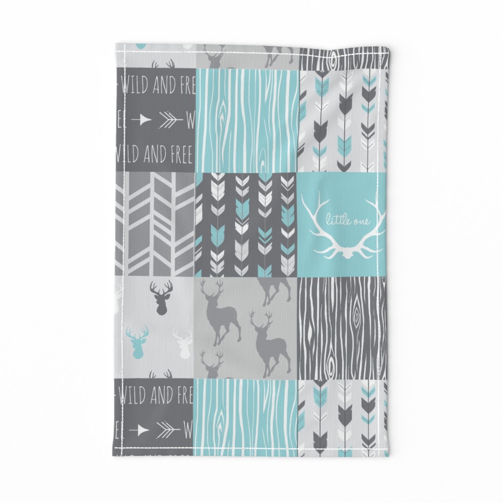 Patchwork Deer in Aqua and Grey - Wholecloth quilt