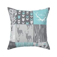 Patchwork Deer in Aqua and Grey - Wholecloth quilt