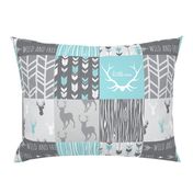 Patchwork Deer in Aqua and Grey - Wholecloth quilt