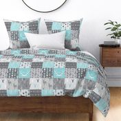 Patchwork Deer in Aqua and Grey - Wholecloth quilt