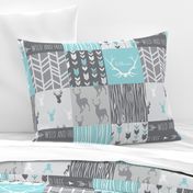 Patchwork Deer in Aqua and Grey - Wholecloth quilt