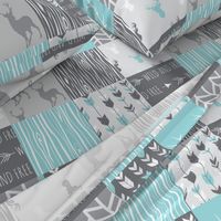 Patchwork Deer in Aqua and Grey - Wholecloth quilt