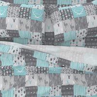 Patchwork Deer in Aqua and Grey - Wholecloth quilt