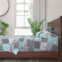 Patchwork Deer in Aqua and Grey - Wholecloth quilt