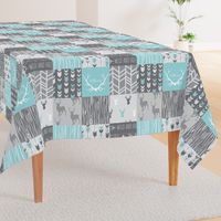 Patchwork Deer in Aqua and Grey - Wholecloth quilt