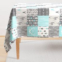 Patchwork Deer in Aqua and Grey - Wholecloth quilt