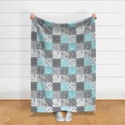 Patchwork Deer in Aqua and Grey - Wholecloth quilt