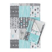 Patchwork Deer in Aqua and Grey - Wholecloth quilt