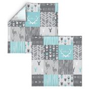 Patchwork Deer in Aqua and Grey - Wholecloth quilt