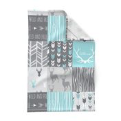 Patchwork Deer in Aqua and Grey - Wholecloth quilt