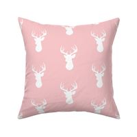 Deer-White on pink- stag Buck deer head silhouette -ch