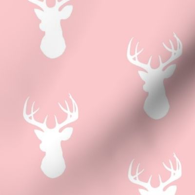Deer-White on pink- stag Buck deer head silhouette -ch