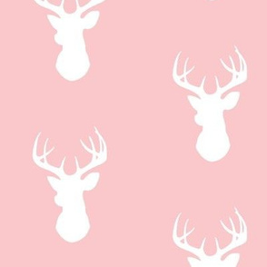 Deer-White on pink- stag Buck deer head silhouette -ch