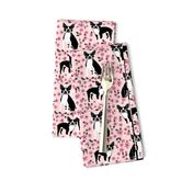 Boston Terrier cherry blossom spring florals dog breed patterned fabric pink