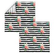 10.5" Flamingo Park Black and White Stripes Floral