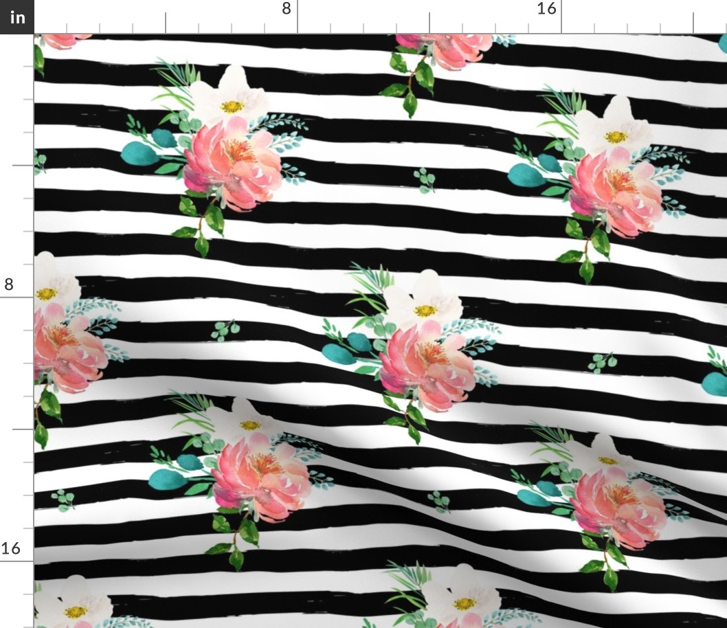 10.5" Flamingo Park Black and White Stripes Floral