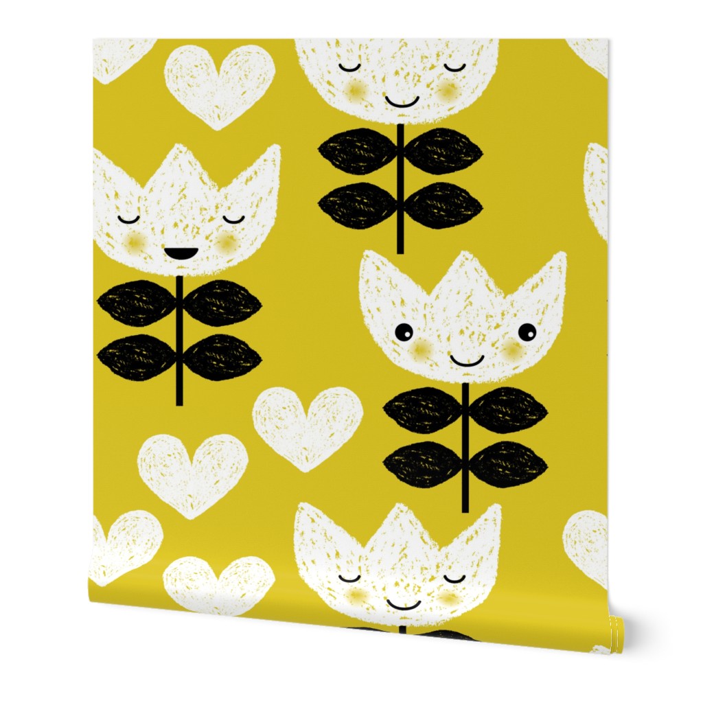 Sweet pastel spring tulip flowers blossom kawaii love mustard yellow print SMALL