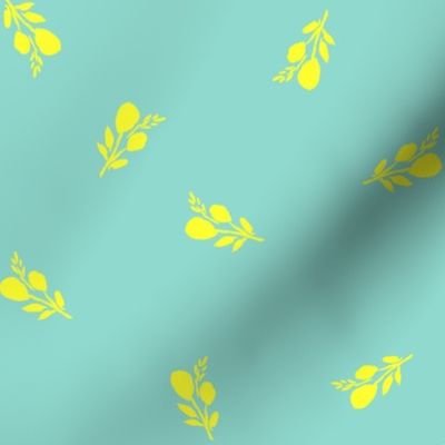 Bright Yellow Branches with Bright Aqua Background