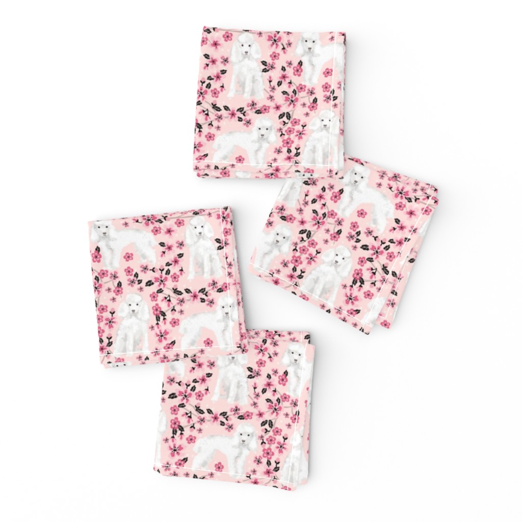 toy poodle cherry blossom fabric spring floral dogs design - pink