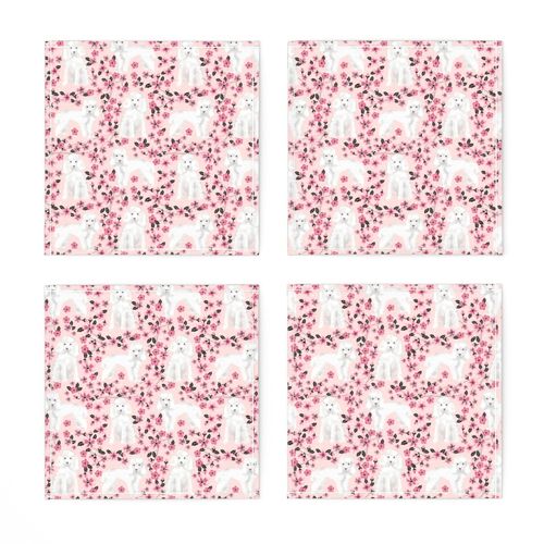 toy poodle cherry blossom fabric spring floral dogs design - pink