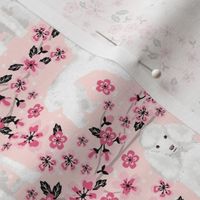 toy poodle cherry blossom fabric spring floral dogs design - pink