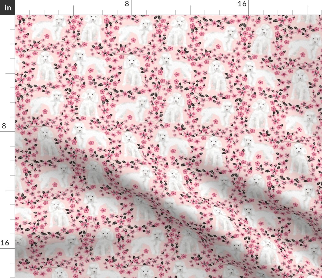 toy poodle cherry blossom fabric spring floral dogs design - pink