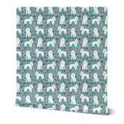 toy poodle cherry blossom fabric spring floral dogs design - turquoise