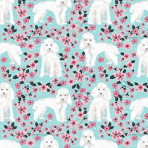 toy poodle cherry blossom fabric spring floral dogs design - blue tint