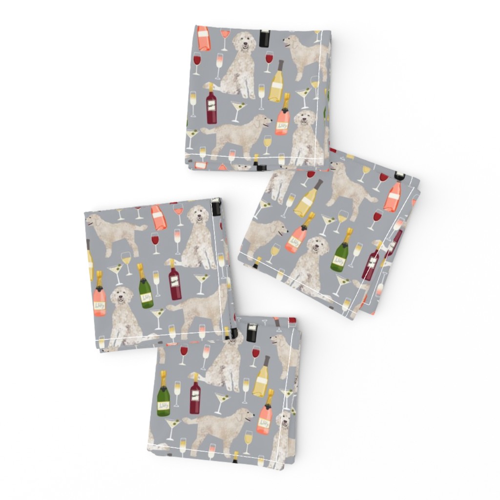 Doodle golden doodle wine beer drinks dog pattern grey