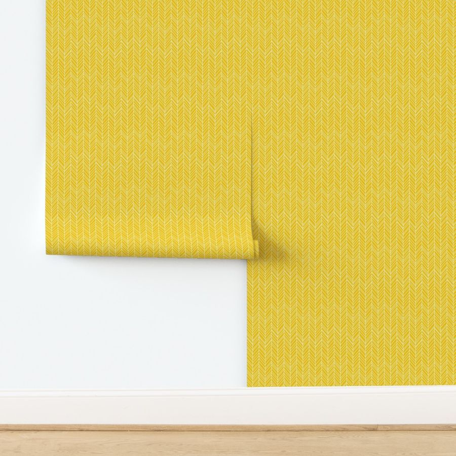 herringbone feathers mustard yellow