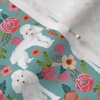 toy poodle florals dog fabric toy dogs breeds - gulf blue