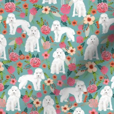 toy poodle florals dog fabric toy dogs breeds - gulf blue