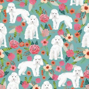 toy poodle florals dog fabric toy dogs breeds - gulf blue