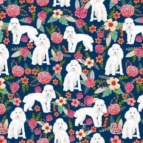 toy poodle florals dog fabric toy dogs breeds - navy