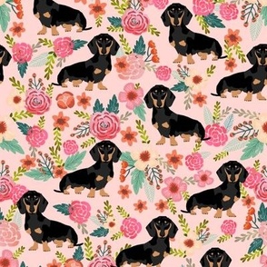 Doxie Flowers florals Dachshund pink