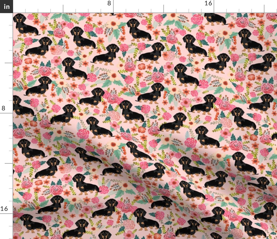 Doxie Flowers florals Dachshund pink