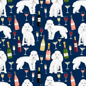 toy poodle wine drinks cocktails yappy hour fabric cute dogs fabric - navy