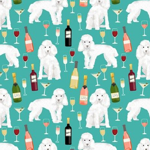toy poodle wine drinks cocktails yappy hour fabric cute dogs fabric - turquoise